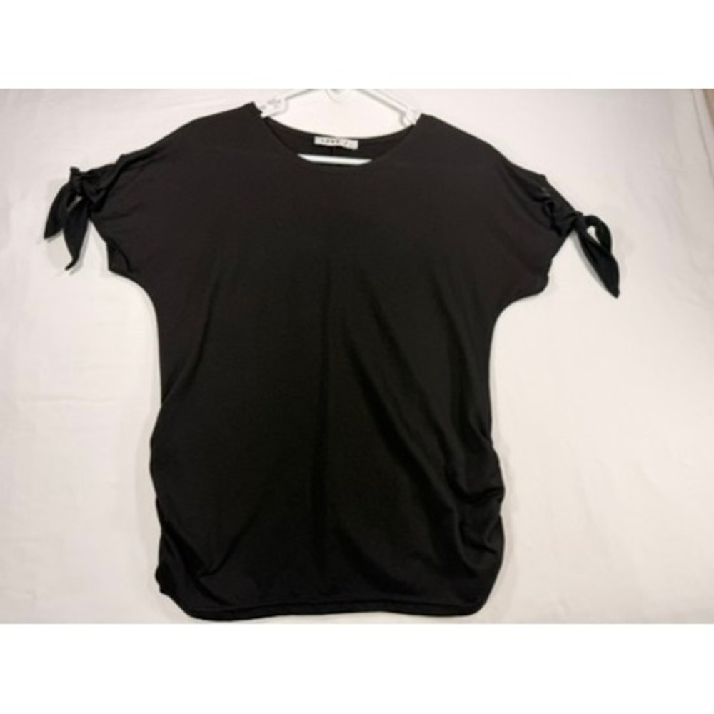 Love J Ruched Tie Sleeve Top Womens Medium‎ Black Excellent Short Sleeve Jersey